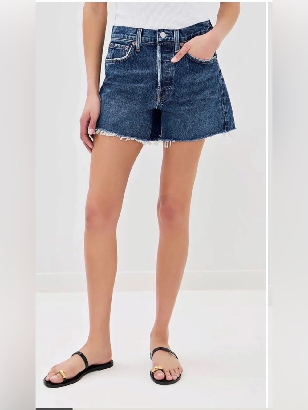 AGOLDE Parker Long Short Denim Cutoff Shorts Waist 25 NWT